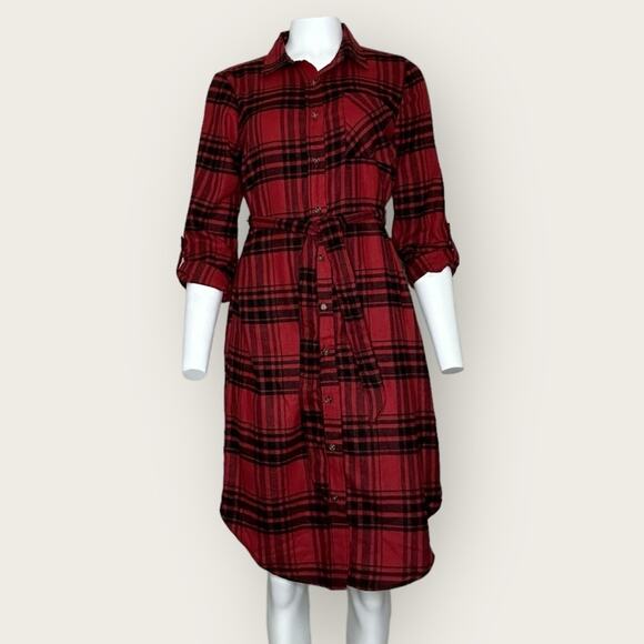 NWT | Madison + Hudson | Plaid Shirt Dress | Black/Red | Medium - Picture 1 of 12